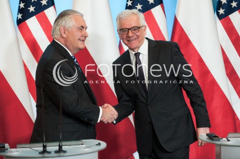  27.01.2018 WARSZAWA KPRM<br />WIZYTA SEKRETARZA STANU USA<br />KONFERENCJA PRASOWA Z UDZIALEM MINISTRA SPRAW ZAGRANICZNYCH POLSKI<br />N/Z SEKRETARZ STANU USA REX TILLERSON MINISTER SPRAW ZAGRANICZNYCH JACEK CZAPUTOWICZ<br /> 