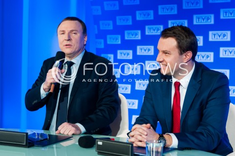  31.01.2018 WARSZWA<br />BRIEFING PREZESA TVP JACKA KURSKIEGO<br />DOTYCZACY 55. KRAJOWEGO FESTIWALU PIOSENKI W OPOLU<br />N/Z PREZES TVP JACEK KURSKI PREZYDENT OPOLA ARKADIUSZ WISNIEWSKI<br /> 