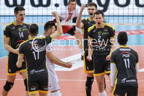  04.02.2018 RZESZOW <br />SIATKOWKA PLUSLIGA 2017/2018 MEN VOLLEYBALL POLAND POLISH PLUS LIGA LEAGUE SEASON 2017/2018 <br />MECZ ASSECO RESOVIA RZESZOW - PGE SKRA BELCHATOW <br />N/Z MARIUSZ WLAZLY ALEKSANDER NEDELJKOVIC KAROL KLOS RADOSC EMOCJE <br /> 