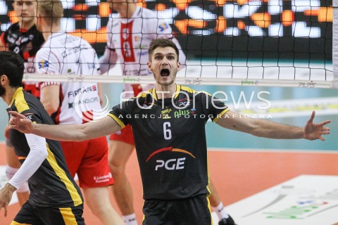 04.02.2018 RZESZOW <br />SIATKOWKA PLUSLIGA 2017/2018 MEN VOLLEYBALL POLAND POLISH PLUS LIGA LEAGUE SEASON 2017/2018 <br />MECZ ASSECO RESOVIA RZESZOW - PGE SKRA BELCHATOW <br />N/Z KAROL KLOS RADOSC EMOCJE SYLWETKA <br /> 