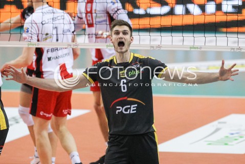  04.02.2018 RZESZOW <br />SIATKOWKA PLUSLIGA 2017/2018 MEN VOLLEYBALL POLAND POLISH PLUS LIGA LEAGUE SEASON 2017/2018 <br />MECZ ASSECO RESOVIA RZESZOW - PGE SKRA BELCHATOW <br />N/Z KAROL KLOS RADOSC EMOCJE SYLWETKA <br /> 