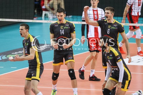  04.02.2018 RZESZOW <br />SIATKOWKA PLUSLIGA 2017/2018 MEN VOLLEYBALL POLAND POLISH PLUS LIGA LEAGUE SEASON 2017/2018 <br />MECZ ASSECO RESOVIA RZESZOW - PGE SKRA BELCHATOW <br />N/Z ALEKSANDER NEDELJKOVIC KAROL KLOS MARIUSZ WLAZLY RADOSC EMOCJE <br /> 
