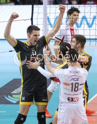  04.02.2018 RZESZOW <br />SIATKOWKA PLUSLIGA 2017/2018 MEN VOLLEYBALL POLAND POLISH PLUS LIGA LEAGUE SEASON 2017/2018 <br />MECZ ASSECO RESOVIA RZESZOW - PGE SKRA BELCHATOW <br />N/Z ALEKSANDER NEDELJKOVIC KAROL KLOS RADOSC EMOCJE <br /> 