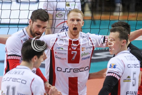  04.02.2018 RZESZOW <br />SIATKOWKA PLUSLIGA 2017/2018 MEN VOLLEYBALL POLAND POLISH PLUS LIGA LEAGUE SEASON 2017/2018 <br />MECZ ASSECO RESOVIA RZESZOW - PGE SKRA BELCHATOW <br />N/Z DAWID DRYJA JAKUB JAROSZ RADOSC EMOCJE <br /> 