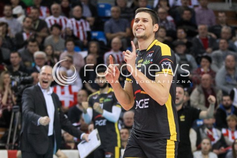  04.02.2018 RZESZOW <br />SIATKOWKA PLUSLIGA 2017/2018 MEN VOLLEYBALL POLAND POLISH PLUS LIGA LEAGUE SEASON 2017/2018 <br />MECZ ASSECO RESOVIA RZESZOW - PGE SKRA BELCHATOW <br />N/Z NIKOLAY PENCHEV PENCZEW RADOSC EMOCJE SYLWETKA <br /> 