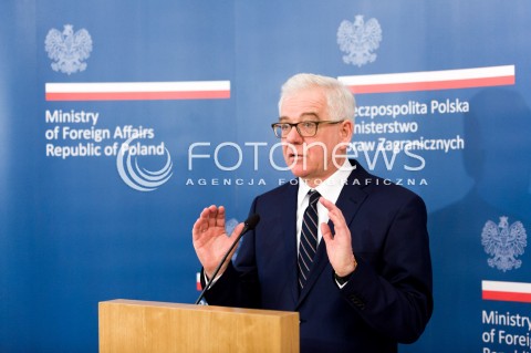  05.02.2018 WARSZAWA<br />KONFERENCJA PRASOWA MINISTRA SPRAW ZAGRANICZNYCH<br />N/Z MINISTER SPRAW ZAGRANICZNYCH JACEK CZAPUTOWICZ<br /> 