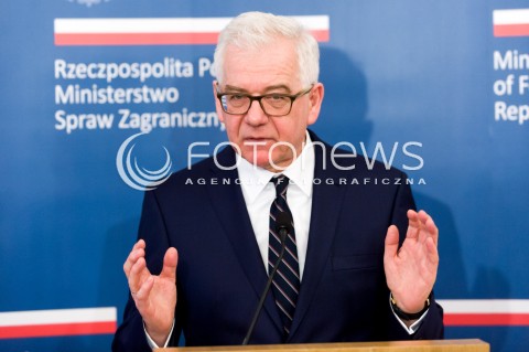  05.02.2018 WARSZAWA<br />KONFERENCJA PRASOWA MINISTRA SPRAW ZAGRANICZNYCH<br />N/Z MINISTER SPRAW ZAGRANICZNYCH JACEK CZAPUTOWICZ<br /> 