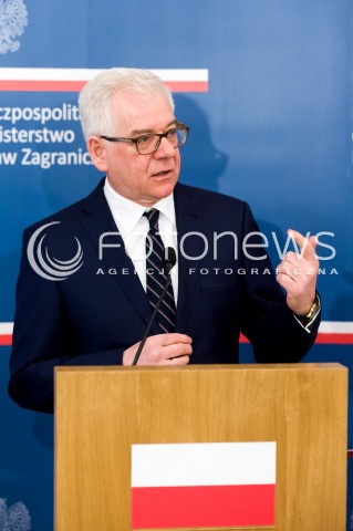  05.02.2018 WARSZAWA<br />KONFERENCJA PRASOWA MINISTRA SPRAW ZAGRANICZNYCH<br />N/Z MINISTER SPRAW ZAGRANICZNYCH JACEK CZAPUTOWICZ<br /> 