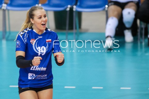  07.02.2018 RZESZOW POLAND<br />SIATKOWKA LIGA MISTRZYN <br />2018 CEV VOLLEYBALL CHAMPIONS LEAGUE - WOMEN <br />MECZ DEVELOPRES SKYRES RZESZOW - VOLERO ZURICH <br />N/Z POLA NOWAKOWSKA SYLWETKA RADOSC EMOCJE <br /> 