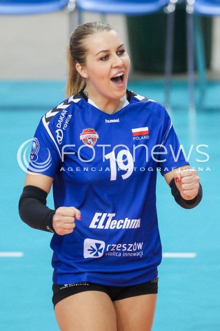  07.02.2018 RZESZOW POLAND<br />SIATKOWKA LIGA MISTRZYN <br />2018 CEV VOLLEYBALL CHAMPIONS LEAGUE - WOMEN <br />MECZ DEVELOPRES SKYRES RZESZOW - VOLERO ZURICH <br />N/Z POLA NOWAKOWSKA SYLWETKA RADOSC EMOCJE <br /> 