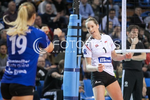  07.02.2018 RZESZOW POLAND<br />SIATKOWKA LIGA MISTRZYN <br />2018 CEV VOLLEYBALL CHAMPIONS LEAGUE - WOMEN <br />MECZ DEVELOPRES SKYRES RZESZOW - VOLERO ZURICH <br />N/Z HELENE ROUSSEAUX RADOSC EMOCJE SYLWETKA <br /> 