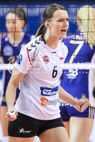  07.02.2018 RZESZOW POLAND<br />SIATKOWKA LIGA MISTRZYN <br />2018 CEV VOLLEYBALL CHAMPIONS LEAGUE - WOMEN <br />MECZ DEVELOPRES SKYRES RZESZOW - VOLERO ZURICH <br />N/Z KATARZYNA ZABINSKA RADOSC EMOCJE SYLWETKA <br /> 