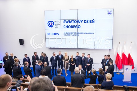  13.02.2018 LODZ<br />WIZYTA PARY PREZYDENCKIEJ W INSTYTUCIE CENTRUM ZDROWIA MATKI POLKI W LODZI <br />N/Z LUKASZ SZUMOWSKI PREZYDENT ANDRZEJ DUDA AGATA KORNHAUSER DUDA<br /> 