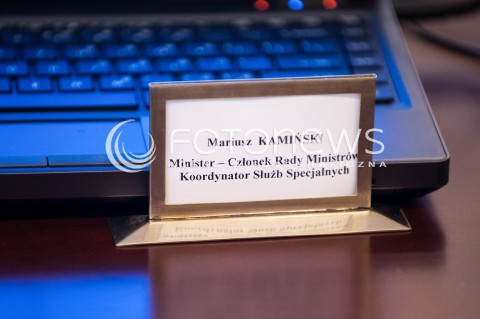  14.02.2018 WARSZAWA<br />POSIEDZENIE RADY MINISTROW<br />N/Z TABLICZKA MARIUSZ KAMINSKI MINISTER KOORDYNATOR SLUZB SPECJALNYCH<br /> 