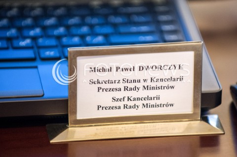  14.02.2018 WARSZAWA<br />POSIEDZENIE RADY MINISTROW<br />N/Z TABLICZKA MICHAL PAWEL DWORCZYK SZEF KANCELARII PREZESA RADY MINISTROW <br /> 