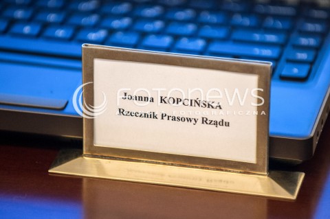  14.02.2018 WARSZAWA<br />POSIEDZENIE RADY MINISTROW<br />N/Z TABLICZKA JOANNA KOPCINSKA RZECZNIK PRASOWY RZADU<br /> 