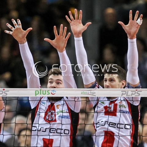  18.02.2018 RZESZOW<br />SIATKOWKA PLUSLIGA 2017/2018 MEN VOLLEYBALL POLAND POLISH PLUS LIGA LEAGUE SEASON 2017/2018<br />MECZ ASSECO RESOVIA RZESZOW - JASTRZEBSKI WEGIEL <br />N/Z DAWID DRYJA THIBAULT ROSSARD BLOK <br /> 