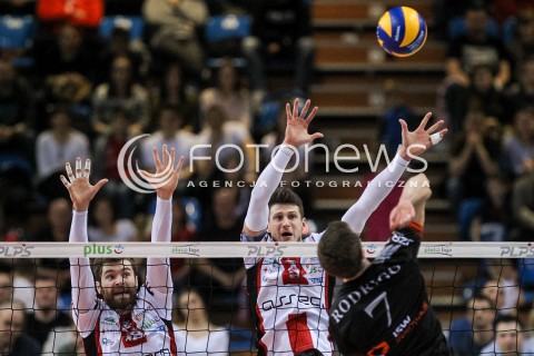  18.02.2018 RZESZOW<br />SIATKOWKA PLUSLIGA 2017/2018 MEN VOLLEYBALL POLAND POLISH PLUS LIGA LEAGUE SEASON 2017/2018<br />MECZ ASSECO RESOVIA RZESZOW - JASTRZEBSKI WEGIEL <br />N/Z DAWID DRYJA THIBAULT ROSSARD BLOK <br /> 