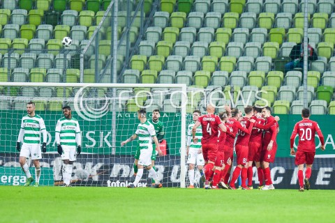  18.02.2018 GDANSK <br />PILKA NOZNA - EKSTRAKLASA SEZON 2017/2018<br />MECZ LECHIA GDANSK - PIAST GLIWICE<br />N/Z RADOSC GOL BRAMKA DLA PIAST GLIWICE NA 0:1<br /> 