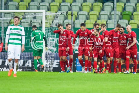  18.02.2018 GDANSK <br />PILKA NOZNA - EKSTRAKLASA SEZON 2017/2018<br />MECZ LECHIA GDANSK - PIAST GLIWICE<br />N/Z RADOSC GOL BRAMKA DLA PIAST GLIWICE NA 0:1<br /> 