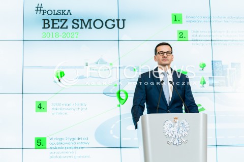  22.02.2018 WARSZAWA<br />KONFERENCJA PRASOWA PREMIERA MATEUSZA MORAWIECKIEGO NA TEMAT WALKI ZE SMOGIEM - PROGRAM RZADOWY SMOG STOP<br />N/Z PREMIER MATEUSZ MORAWIECKI<br /> 