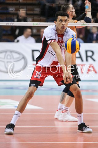  07.03.2018 RZESZOW<br />SIATKOWKA PLUSLIGA 2017/2018 MEN VOLLEYBALL POLAND POLISH PLUS LIGA LEAGUE SEASON 2017/2018 <br />MECZ ASSECO RESOVIA RZESZOW - CUPRUM LUBIN <br />N/Z BARTHELEMY CHINENYEZE SYLWETKA <br /> 