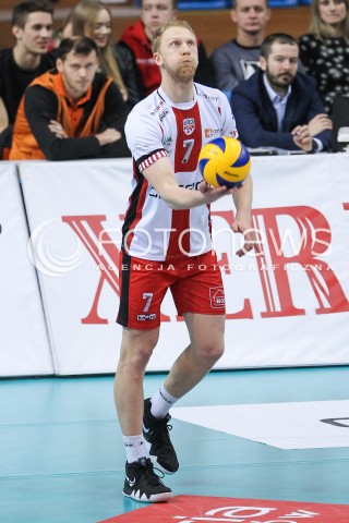  07.03.2018 RZESZOW<br />SIATKOWKA PLUSLIGA 2017/2018 MEN VOLLEYBALL POLAND POLISH PLUS LIGA LEAGUE SEASON 2017/2018 <br />MECZ ASSECO RESOVIA RZESZOW - CUPRUM LUBIN <br />N/Z JAKUB JAROSZ SYLWETKA <br /> 