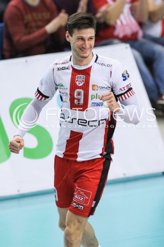  07.03.2018 RZESZOW<br />SIATKOWKA PLUSLIGA 2017/2018 MEN VOLLEYBALL POLAND POLISH PLUS LIGA LEAGUE SEASON 2017/2018 <br />MECZ ASSECO RESOVIA RZESZOW - CUPRUM LUBIN <br />N/Z THIBAULT ROSSARD RADOSC EMOCJE SYLWETKA <br /> 