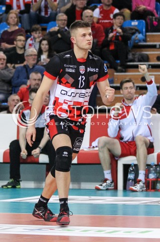  07.03.2018 RZESZOW<br />SIATKOWKA PLUSLIGA 2017/2018 MEN VOLLEYBALL POLAND POLISH PLUS LIGA LEAGUE SEASON 2017/2018 <br />MECZ ASSECO RESOVIA RZESZOW - CUPRUM LUBIN <br />N/Z MATEUSZ MASLOWSKI RADOSC EMOCJE SYLWETKA <br /> 