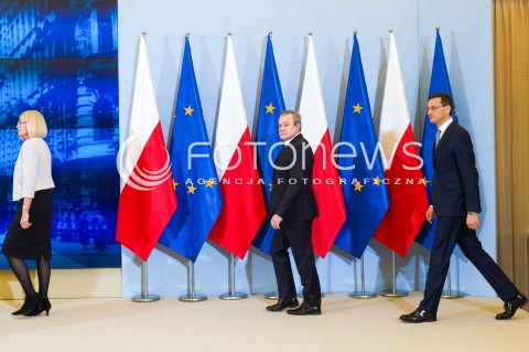  07.03.2018 WARSZAWA<br />KONFERENCJA PRASOWA PREMIERA ORAZ MINISTRA KULTURY I DZIEDZICTWA NARODOWEGO<br />N/Z RZECZNIK RZADU JOANNA KOPCINSKA PREMIER MATEUSZ MORAWIECKI MINISTER KULTURY I DZIEDZICTWA NARODOWEGO PIOTR GLINSKI<br /> 