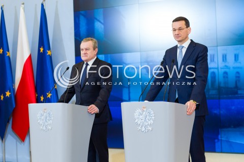  07.03.2018 WARSZAWA<br />KONFERENCJA PRASOWA PREMIERA ORAZ MINISTRA KULTURY I DZIEDZICTWA NARODOWEGO<br />N/Z PREMIER MATEUSZ MORAWIECKI MINISTER KULTURY I DZIEDZICTWA NARODOWEGO PIOTR GLINSKI<br /> 