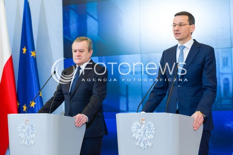  07.03.2018 WARSZAWA<br />KONFERENCJA PRASOWA PREMIERA ORAZ MINISTRA KULTURY I DZIEDZICTWA NARODOWEGO<br />N/Z PREMIER MATEUSZ MORAWIECKI MINISTER KULTURY I DZIEDZICTWA NARODOWEGO PIOTR GLINSKI<br /> 