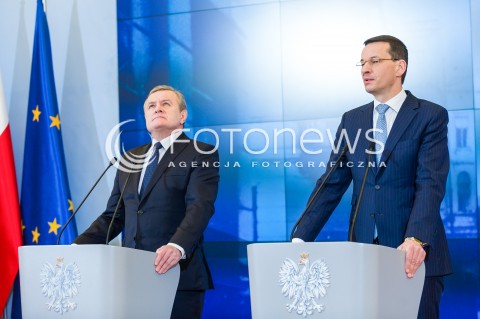  07.03.2018 WARSZAWA<br />KONFERENCJA PRASOWA PREMIERA ORAZ MINISTRA KULTURY I DZIEDZICTWA NARODOWEGO<br />N/Z PREMIER MATEUSZ MORAWIECKI MINISTER KULTURY I DZIEDZICTWA NARODOWEGO PIOTR GLINSKI<br /> 