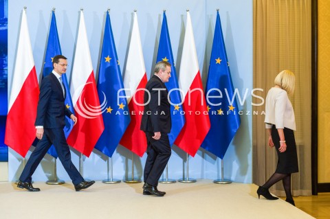  07.03.2018 WARSZAWA<br />KONFERENCJA PRASOWA PREMIERA ORAZ MINISTRA KULTURY I DZIEDZICTWA NARODOWEGO<br />N/Z PREMIER MATEUSZ MORAWIECKI MINISTER KULTURY I DZIEDZICTWA NARODOWEGO PIOTR GLINSKI RZECZNIK RZADU JOANNA KOPCINSKA<br /> 