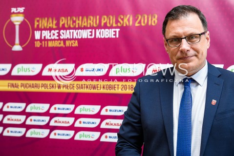  09.03.2018 NYSA<br />SIATKOWKA - KONFERENCJA INAUGURUJACA FINAL PUCHARU POLSKI KOBIET W NYSIE<br />N/Z BURMISTRZ NYSY KORDIAN KOLBIARZ<br /> 