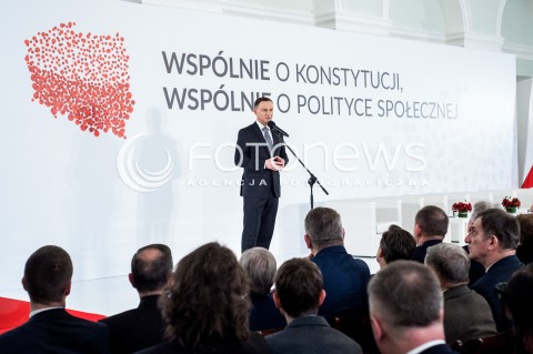  13.03.2018 WARSZAWA PALAC PREZYDENCKI<br />KONFERENCJA WSPOLNIE O KONSTYTUCJI WSPOLNIE O POLITYCE SPOLECZNEJ<br />N/Z PREZYDENT RP ANDRZEJ DUDA<br /> 