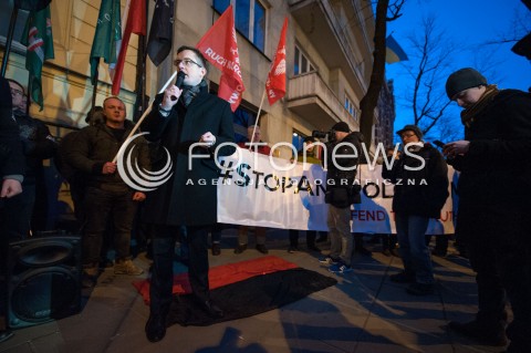  19.03.2018 WARSZAWA<br />MANIFESTACJA NARODOWCOW POD AMBASADA UKRAINY<br />N/Z UCZESTNICY ROBERT WINNICKI<br /> 