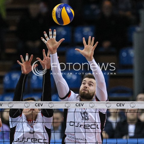  20.03.2018 RZESZOW POLAND<br />SIATKOWKA PUCHAR CEV <br />MEN VOLLEYBALL CEV CUP <br />MECZ 1/2 FINALU - SEMIFINAL MATCH<br />MATCH ASSECO RESOVIA - BELOGORIE BELGOROD <br />N/Z DAWID DRYJA BLOK <br /> 