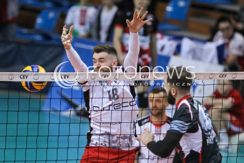  20.03.2018 RZESZOW POLAND<br />SIATKOWKA PUCHAR CEV <br />MEN VOLLEYBALL CEV CUP <br />MECZ 1/2 FINALU - SEMIFINAL MATCH<br />MATCH ASSECO RESOVIA - BELOGORIE BELGOROD <br />N/Z DAWID DRYJA BLOK <br /> 