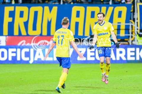  31.03.2018 GDYNIA <br />PILKA NOZNA - EKSTRAKLASA SEZON 2017/2018<br />MECZ ARKA GDYNIA - LEGIA WARSZAWA<br />N/Z ADAM MARCINIAK ANDRII BOGDANOV RADOSC BRAMKA GOL NA 1:0<br /> 
