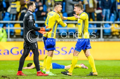  31.03.2018 GDYNIA <br />PILKA NOZNA - EKSTRAKLASA SEZON 2017/2018<br />MECZ ARKA GDYNIA - LEGIA WARSZAWA<br />N/Z PAVELS STEINBORS DAWID SOLDECKI DAMIAN ZBOZIEN RADOSC WYGRANA<br /> 