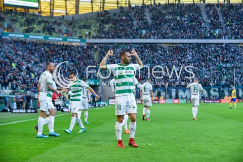  07.04.2018 GDANSK<br />PILKA NOZNA - EKSTRAKLASA SEZON 2017/2018<br />MECZ LECHIA GDANSK - ARKA GDYNIA<br />N/Z FLAVIO PAIXAO RADOSC BRAMKA GOL<br /> 