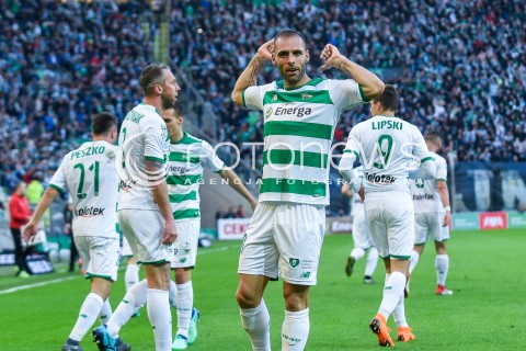  07.04.2018 GDANSK<br />PILKA NOZNA - EKSTRAKLASA SEZON 2017/2018<br />MECZ LECHIA GDANSK - ARKA GDYNIA<br />N/Z FLAVIO PAIXAO RADOSC BRAMKA GOL<br /> 