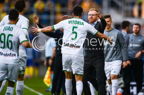  13.04.2018 GDYNIA <br />PILKA NOZNA - EKSTRAKLASA SEZON 2017/2018<br />MECZ ARKA GDYNIA - LECHIA GDANSK<br />N/Z STEVEN VITORIA RADOSC BRAMKA GOL PIOTR STOKOWIEC<br /> 
