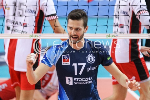  15.04.2018 RZESZOW<br />SIATKOWKA PLUSLIGA 2017/2018 MEN VOLLEYBALL POLAND POLISH PLUS LIGA LEAGUE SEASON 2017/2018 <br />MECZ ASSECO RESOVIA RZESZOW - STOCZNIA SZCZECIN <br />N/Z BARTOSZ GAWRYSZEWSKI RADOSC EMOCJE SYLWETKA <br /> 