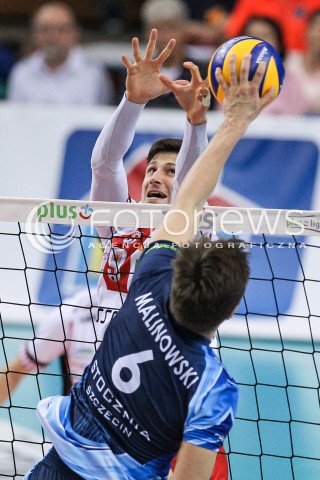  15.04.2018 RZESZOW<br />SIATKOWKA PLUSLIGA 2017/2018 MEN VOLLEYBALL POLAND POLISH PLUS LIGA LEAGUE SEASON 2017/2018 <br />MECZ ASSECO RESOVIA RZESZOW - STOCZNIA SZCZECIN <br />N/Z THIBAULT ROSSARD BLOK <br /> 