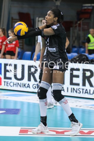  16.04.2018 RZESZOW <br />SIATKOWKA LIGA SIATKOWKI KOBIET LSK 2017/2018 WOMEN VOLLEYBALL POLAND POLISH LEAGUE <br />FAZA PLAYOFF - POLFINAL - 1. MECZ<br />MECZ DEVELOPRES SKYRES RZESZOW - LKS COMMERCECON LODZ <br />N/Z REGIANE BIDIAS SYLWETKA <br /> 