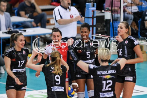  16.04.2018 RZESZOW <br />SIATKOWKA LIGA SIATKOWKI KOBIET LSK 2017/2018 WOMEN VOLLEYBALL POLAND POLISH LEAGUE <br />FAZA PLAYOFF - POLFINAL - 1. MECZ<br />MECZ DEVELOPRES SKYRES RZESZOW - LKS COMMERCECON LODZ <br />N/Z KRYSTYNA STRASZ REGIANE BIDIAS ATHINA PAPAFOTIOU ZUZANNA EFIMIENKO MLOTKOWSKA RADOSC EMOCJE <br /> 