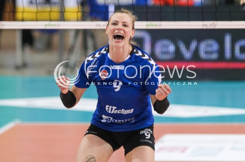  16.04.2018 RZESZOW <br />SIATKOWKA LIGA SIATKOWKI KOBIET LSK 2017/2018 WOMEN VOLLEYBALL POLAND POLISH LEAGUE <br />FAZA PLAYOFF - POLFINAL - 1. MECZ<br />MECZ DEVELOPRES SKYRES RZESZOW - LKS COMMERCECON LODZ <br />N/Z AGATA SAWICKA RADOSC EMOCJE SYLWETKA <br /> 