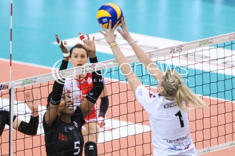  16.04.2018 RZESZOW <br />SIATKOWKA LIGA SIATKOWKI KOBIET LSK 2017/2018 WOMEN VOLLEYBALL POLAND POLISH LEAGUE <br />FAZA PLAYOFF - POLFINAL - 1. MECZ<br />MECZ DEVELOPRES SKYRES RZESZOW - LKS COMMERCECON LODZ <br />N/Z REGIANE BIDIAS HELENE ROUSSEAUX <br /> 